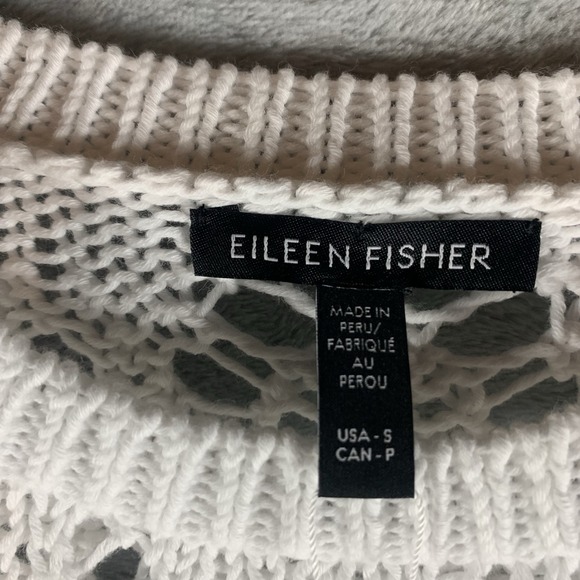Eileen Fisher Women's Sweater Crew Crochet Open Knit White S 100% Organic Cotton - Picture 3 of 9